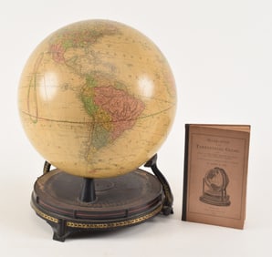 19th century Fitz terrestrial tabletop globe and handbook. Globe manufactured by Ginn Brothers.