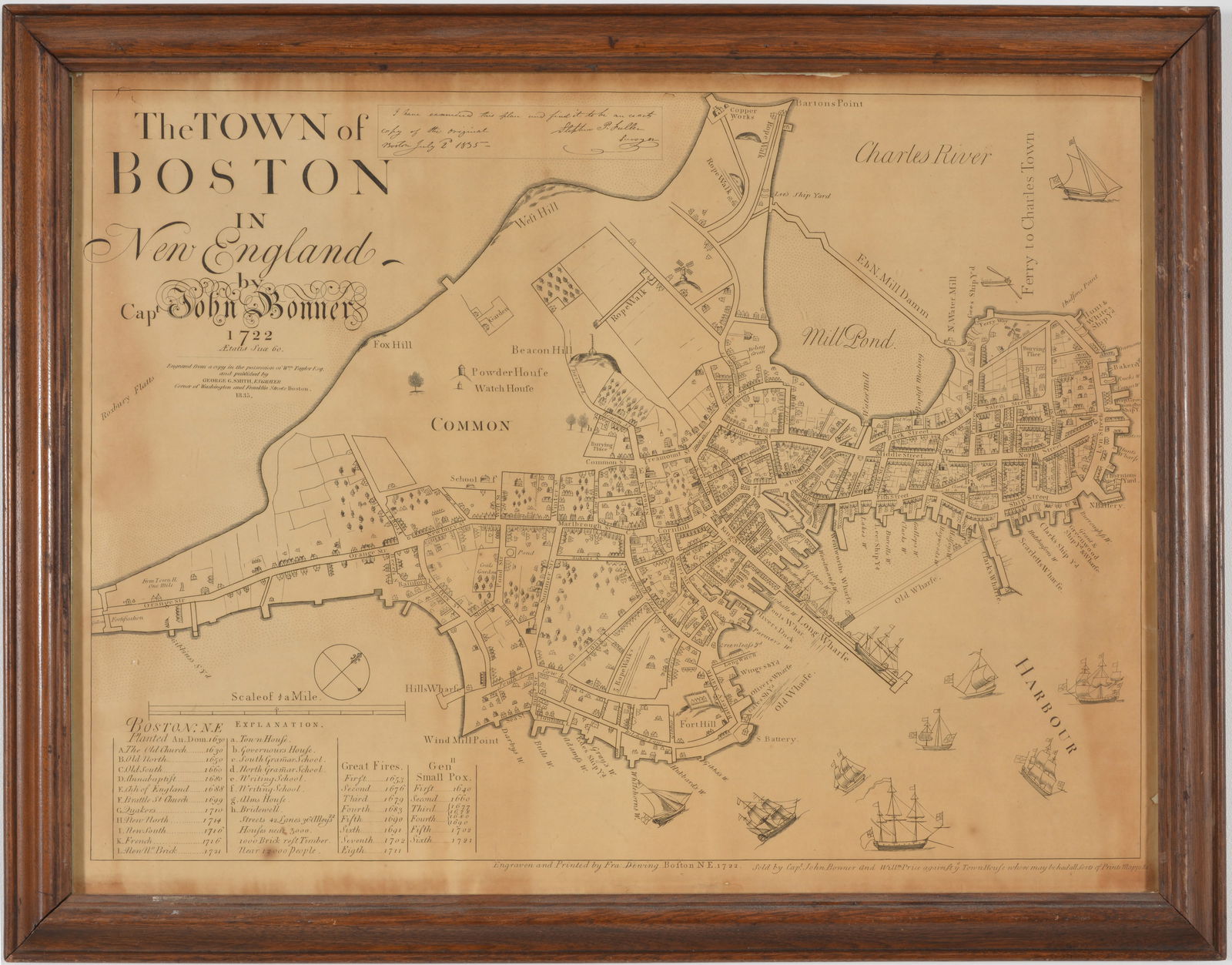 1835 copy by George G. Smith of "The Town of Boston in New England. By Capt. John Bonner 1722". (1 of 8)