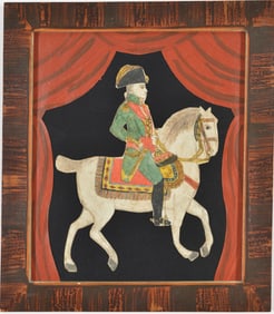 18th/19th century American folk art drawing of an officer on horseback, possibly Baron von Steuben.