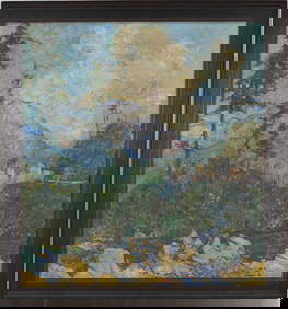 Early 20th century American Western/Canadian school large impressionist mountain landscape with two (1 of 10)