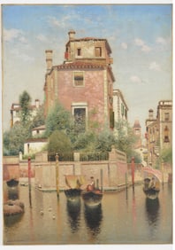 Henry Pember Smith, American. Venetian canal scene with gondolas. Oil on canvas. Signed lower left.