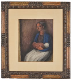 Carlos Orozco Romero. Mexican/American. 1935. Watercolor painting of a mother and child. Signed and