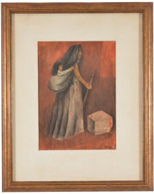 Rufino Tamayo. Mexican. 1935. Original mixed media painting of a mother carrying a child and holding