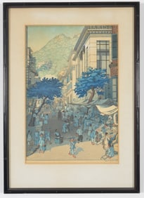 Elizabeth Keith. "Flower Street, Hong Kong". Original color woodblock print. Hand signed in pencil