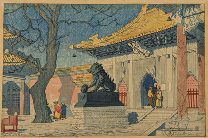Elizabeth Keith. "Lama Temple, Peking". Original color woodblock print. Monogrammed, dated 1922, and