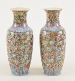 Pair of 19th/20th century Chinese millefleur decorated eggshell porcelain vases. Blue Chien Lung