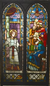 19th century or earlier English gothic leaded glass windows removed from Belcourt Castle in Newport,