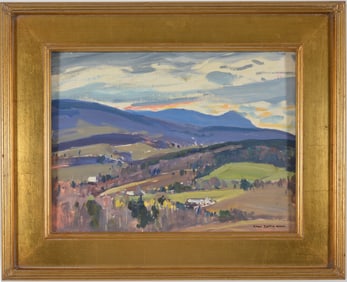 Charles Curtis Allen, Vermont landscape with Mt. Mansfield. Oil canvas board. Signed lower right.