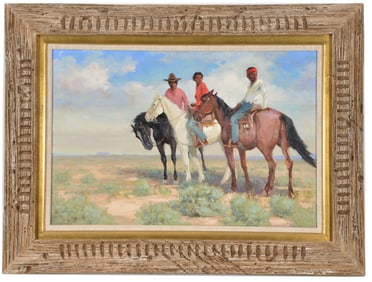 William Sharer. "As Far as the Eye Can See". American Southwest landscape with figures on horseback.