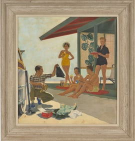 John Falter. American. "First Weekend at the Cottage". 1954 Original oil illustration painting