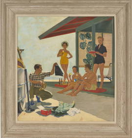 John Falter. American. "First Weekend at the Cottage". 1954 Original oil illustration painting (1 of 15)