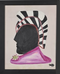 Clementine Reuben Hunter 1887-1988. African headdress. Oil on canvas board. Monogrammed lower right.