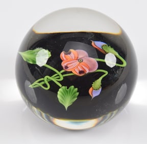 Daniel Salazar art glass floral paperweight. Signed and dated 1994 and serial number. 2.5in