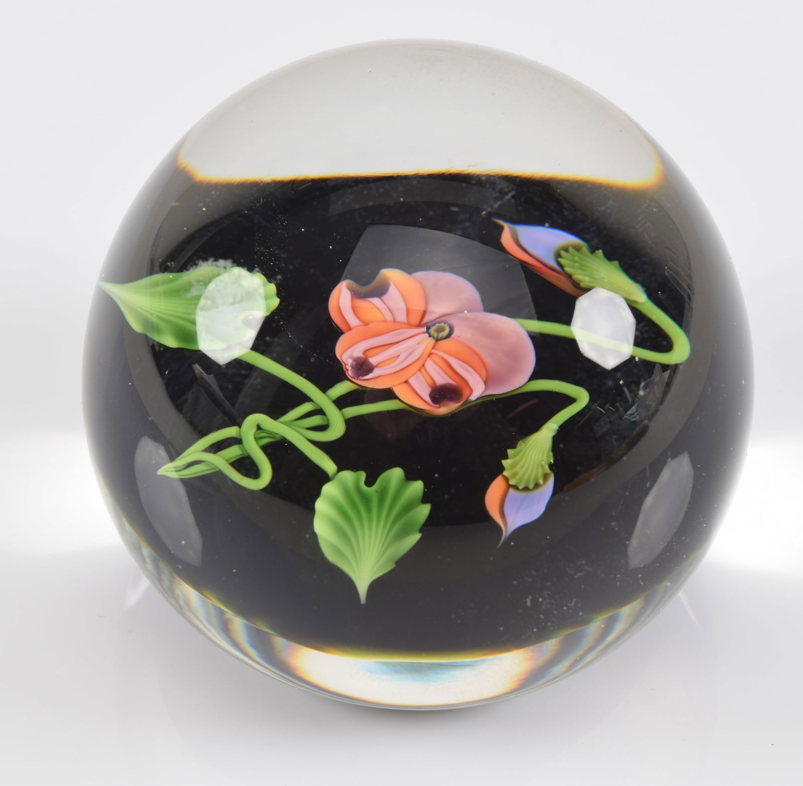 Daniel Salazar art glass floral paperweight. Signed and dated 1994 and serial number. 2.5in (1 of 4)