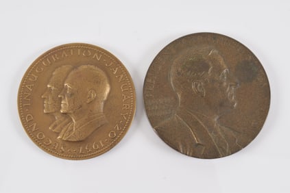 Lot of 2 bronze presidential medallions. 1) Dwight D. Eisenhower and Richard Nixon inaugural