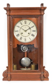 Seth Thomas "Lincoln" mantle clock, late 19th Century. Walnut case with carved with foliate