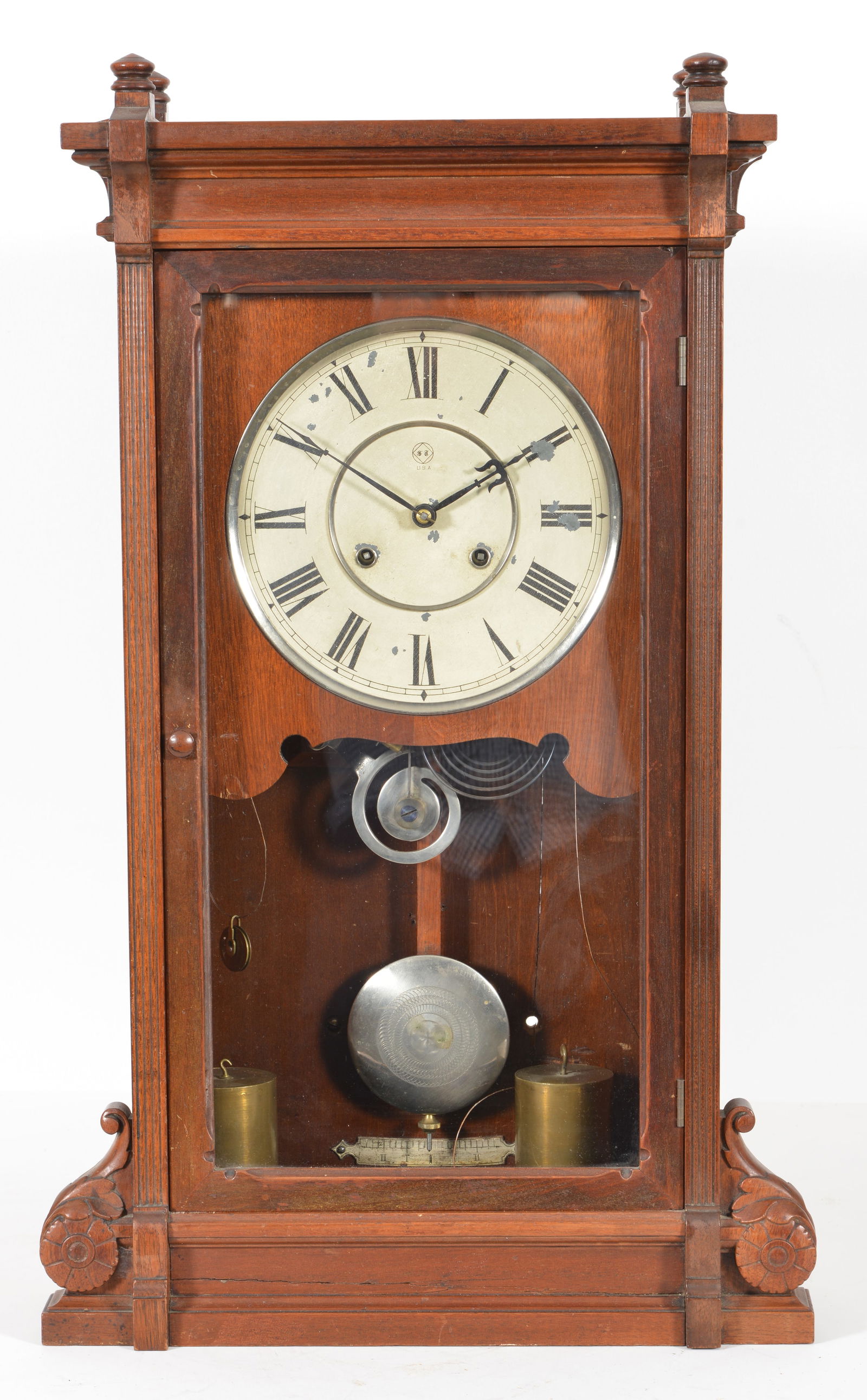 Seth Thomas "Lincoln" mantle clock, late 19th Century. Walnut case with carved with foliate (1 of 6)