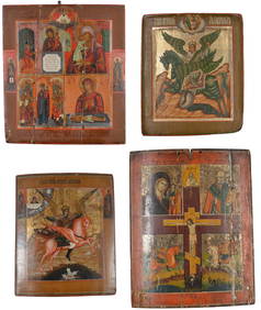 4 Russian Orthodox icons, 2 of Archangel Michael and 2 with four panel decorations. Largest 15.5 x (1 of 6)