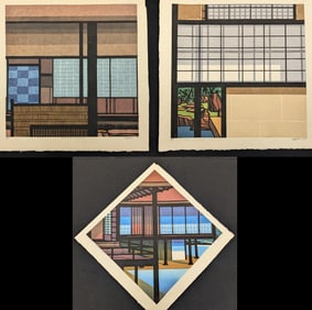 Clifton Karhu. Katsura series. 3 color woodblock prints. 1) "Tea House - Katsura". 1982. 2) "Katsura