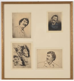 Mortimer Menpes. 4 portraits of James A. M. Whistler with a monocle. Etchings on paper. Each pencil
