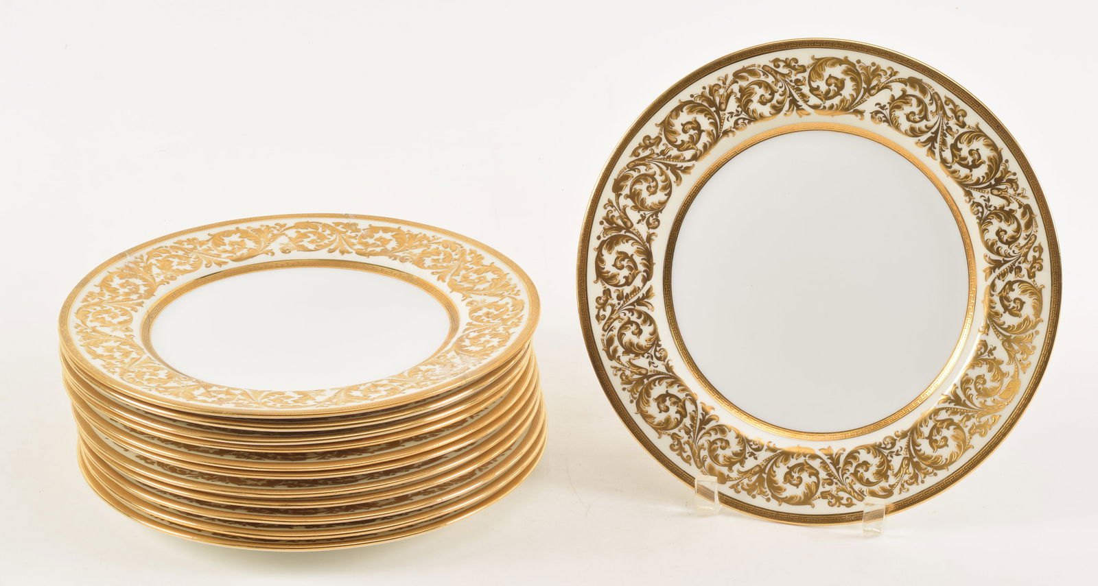 12 Royal Doulton for Tiffany & Co. porcelain plates. Ornate raised scrolling gilt decoration with (1 of 5)