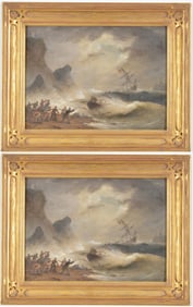 Thomas Luny, British 1759-1837. 2 Views of The Wreck of the Brig Warren of Whitehaven. Signed and