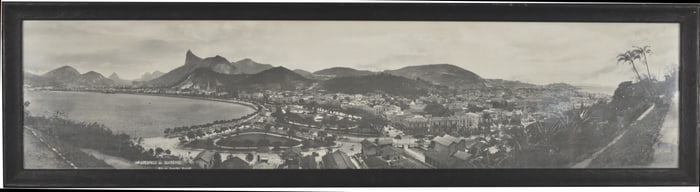 Early 20th century panoramic photograph of Rio de Janeiro, Brazil. Framed under glass. 14 x 53in.