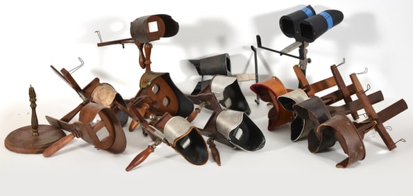 Lot of 13 antique stereo viewers, including table top models. Some complete, some partial.