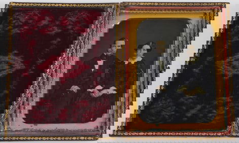 Mathew Brady gallery 1/4 plate daguerreotype of a man and woman. Pictured seated with the man's arm