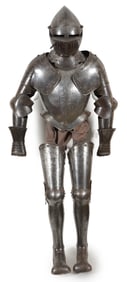 Victorian era full size suit of armor, late 19th/early 20th century. Engraved foliate decoration,