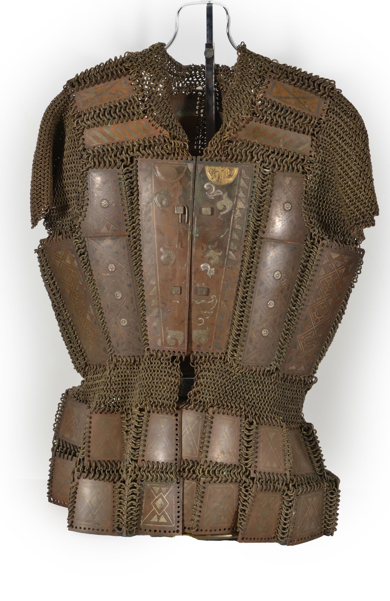 Philippines (Moro) plate and chainmail shirt. Plates with geometric decoration. Front with several (1 of 9)