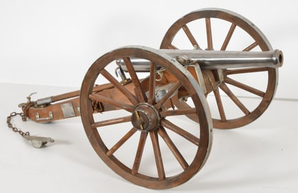 Nickel plated civil war reproduction model cannon, 1970's or later.