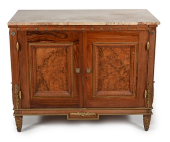Louis LXI style marble top server with fine inlays and ormolu mounts, late 19th Century.