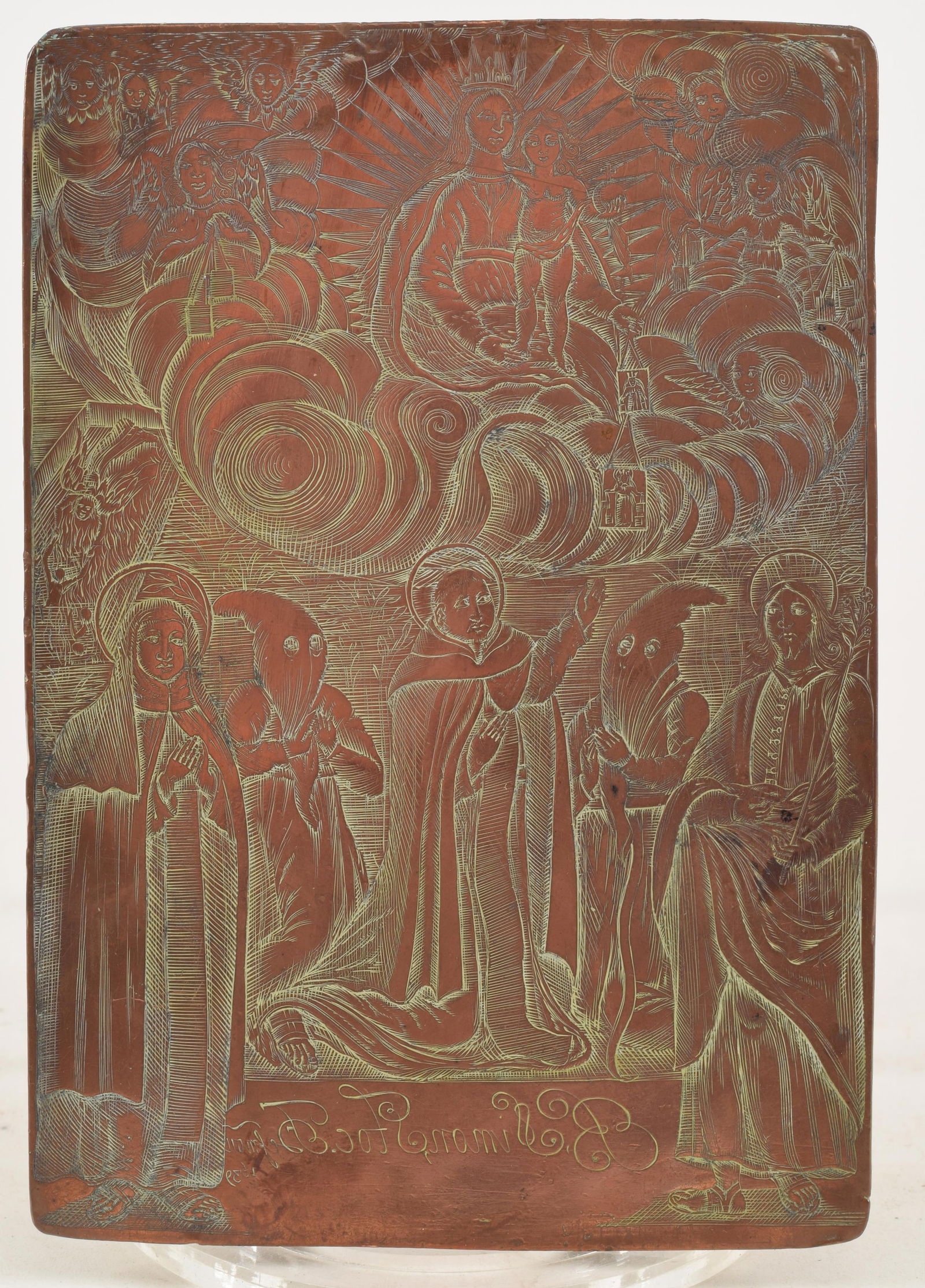 17th century old master engraving on copper plate depicting Saint Simon Stock. Appears to be signed (1 of 5)