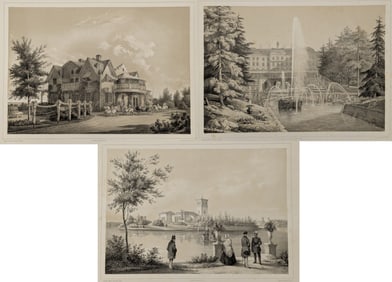 Collection of 13 French architectural lithographs for the Russian market, C. Schultz, Paris.