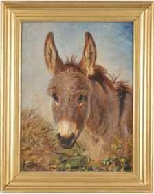 Matilda Lotz. California. Portrait of a donkey. Oil on canvas. Signed lower left. Framed.