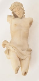 19th century or earlier carved alabaster image of Christ. Fragment. Iron rod on reverse.