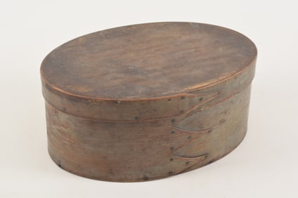 Shaker type painted pantry box with finger joints and stamped mark of J. H. Proctor