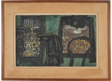 Henry Schwartz. Massachusetts. 1954 abstract interior painting. Mixed media on board. Light