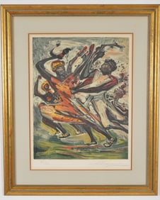 David Alfaro Siqueiros. "Village Dance". Color lithograph. Numbered 215/300 lower left. Signed lower