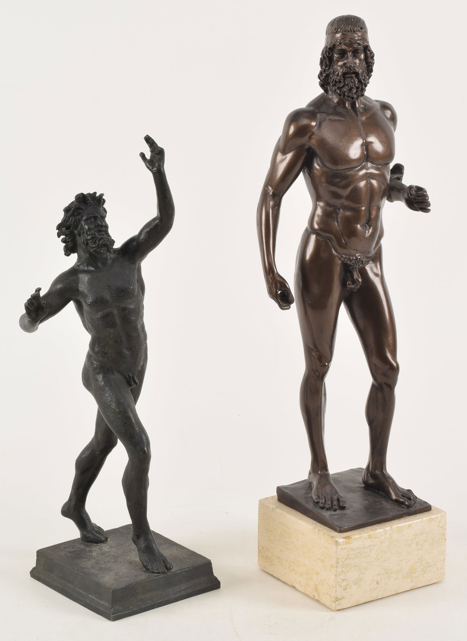 Lot of 2 figures. 1) 19th/20th century grand tour bronze figure of the dancing satyr found at (1 of 4)