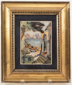 Piero Mangini Italian pietra dura plaque with landscape scene of San Michele Villa on the Isle of Ca