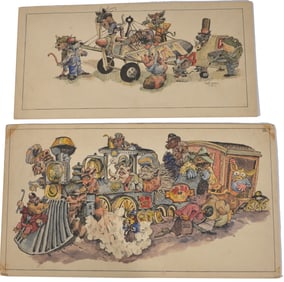 David T. Wenzel, Contemporary illustrator. 2 Illustration boards from child's book, Animals in a