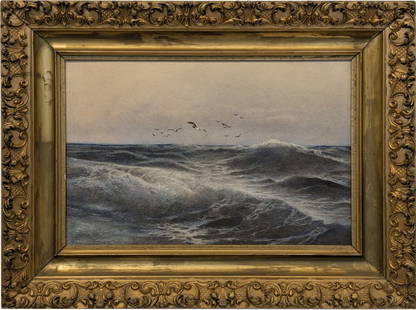 William Frederick Ritschel. Coastal seascape with cresting waves and sea birds. Mixed media and past: William Frederick Ritschel. Coastal seascape with cresting waves and sea birds. Mixed media and pastel on board. Framed. Image: 12.25 x 18.25in. Overall: 18.75 x 24.75in.
