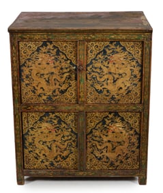 Cabinet. Tibet. 18th/19th century. Surface decorated with gilt dragons. 37 H x 31 W x 22in D.