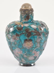 Enameled silver snuff bottle. China. 19th century. "Cracked Ice" pattern. 2.25in. 1960 bill of sale.