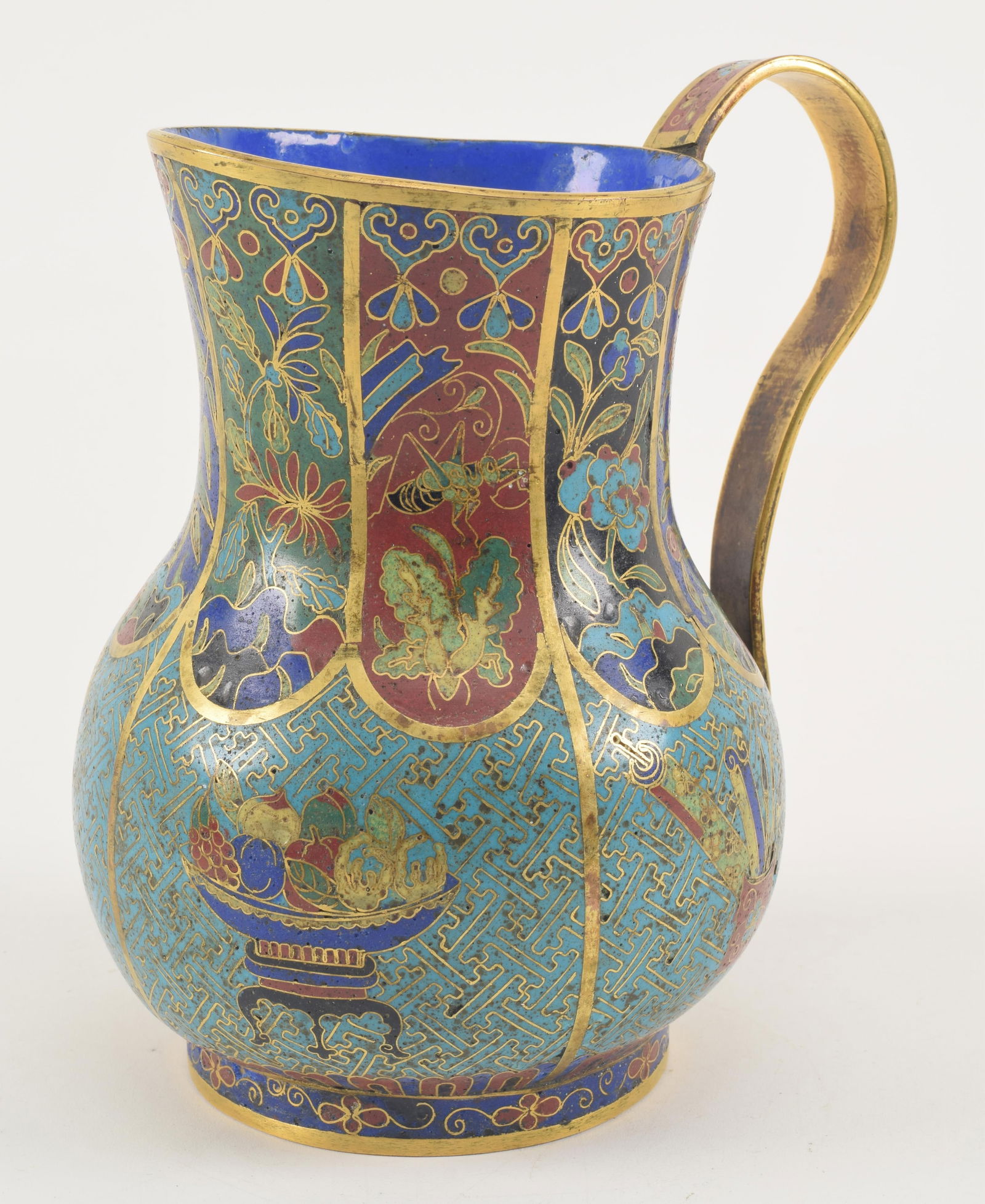 Cloisonne pitcher. China. 18th/19th century. Decoration of the "Hundred Antiques" and flowers. 7 x (1 of 8)