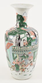 Famille verte export vase. China. 19th century. Historical scene. Crack. 18in.