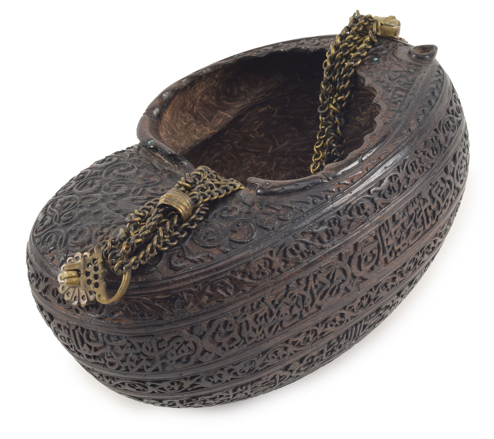 Coco de mer bowl. Persia. 18th century. Sufi dervish begging bowl. Surface finely carved with (1 of 6)