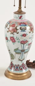 Famille rose decorated vase. Chinese export ware. 18th century. Drilled and mounted as a lamp.